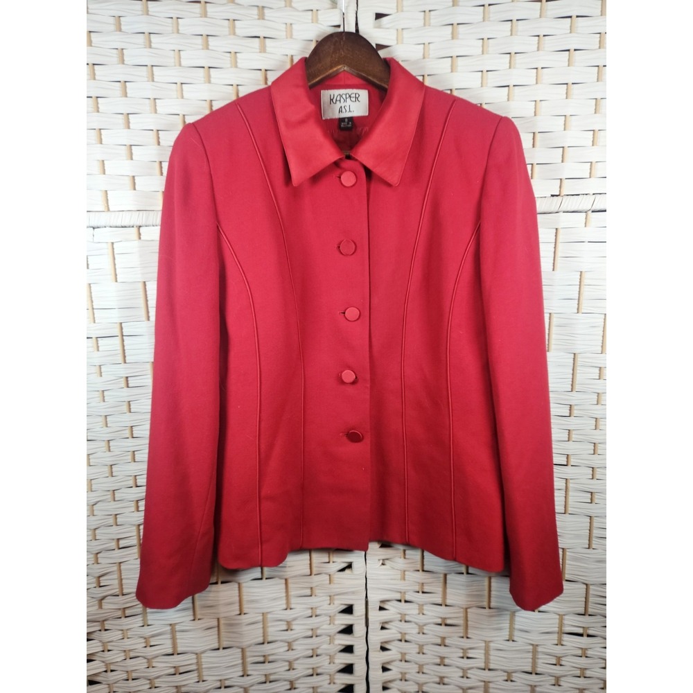 Kasper Women's Red Lined Button Front Blazer Sz 8 Work Career Holiday